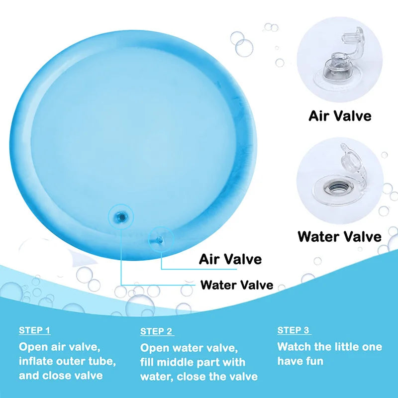 Tapis de jeu d'eau rond gonflable pour bébé, motif dauphin et phoque, 100 cm, en PVC, avec coussin intégré. Idéal comme cadeau pour enfants.