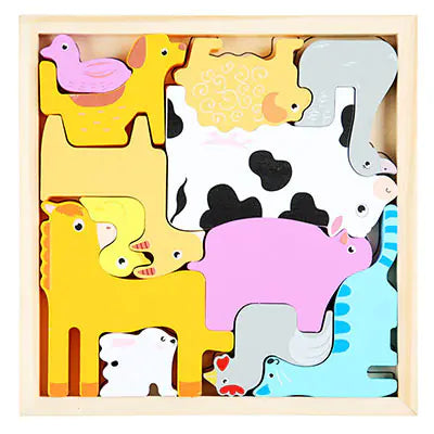 Puzzle en Bois 3D Animaux de Dessin Animé pour l'Apprentissage Précoce