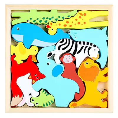 Puzzle en Bois 3D Animaux de Dessin Animé pour l'Apprentissage Précoce